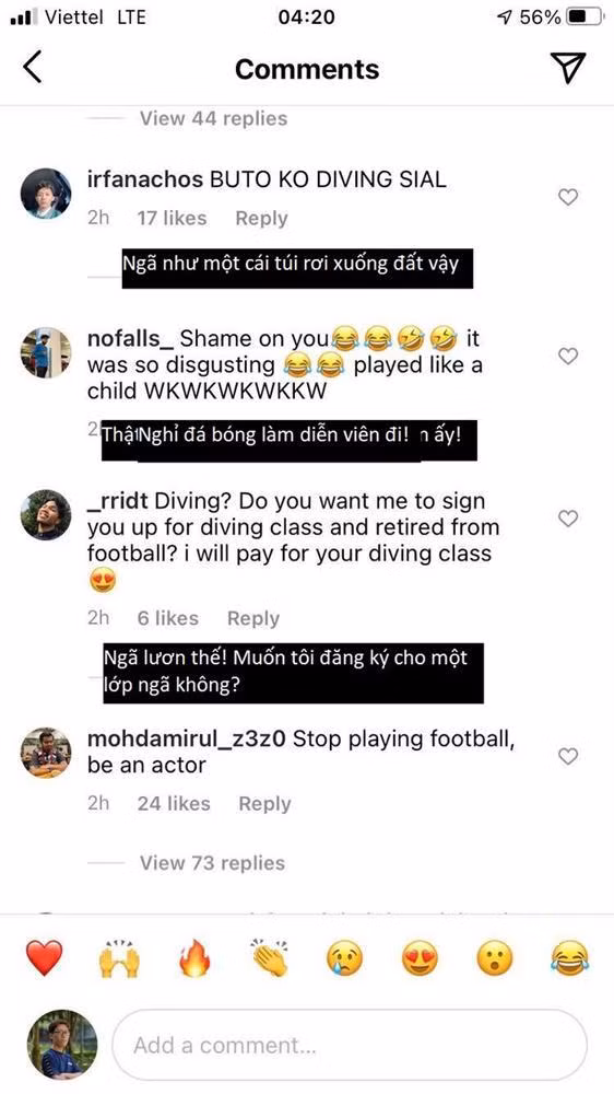 Cú ngã của Văn Toàn sau đó khiến anh bị tấn công dồn dập bởi người hâm mộ Malaysia. Họ gọi anh là "lươn lẹo" và cho rằng đây là một cú "ngã lươn".