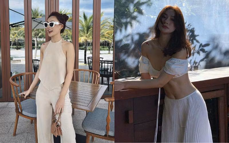 Mỗi khi xúng xính váy đầm trắng, bạn gái Vũ Văn Thanh lại trông hệt nàng thơ. Nhờ có vóc dáng chuẩn mực, cô nàng mặc gì cũng đẹp hết nấc.