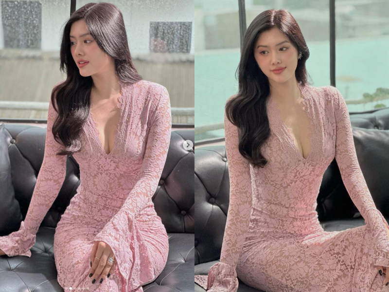 Một trong số những item được nàng hot girl yêu thích là các mẫu váy xẻ sâu, khoe được vòng 1 gợi cảm nuột nà.