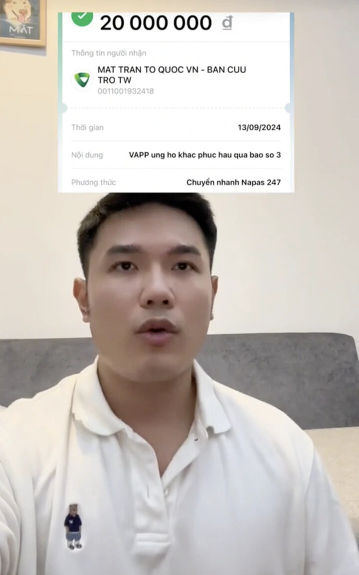 Việt Anh Pí Po (tên thật: Phùng Việt Anh), người từng khiến cư dân mạng ngưỡng mộ khi khoe ảnh chuyển khoản số tiền lớn ủng hộ đồng bào lũ lụt. Tuy nhiên, khi công bố sao kê tiền ủng hộ, số tiền mà anh quyên góp chỉ có 1 triệu đồng, khác xa với con số "khủng" mà anh đăng tải trước đó.