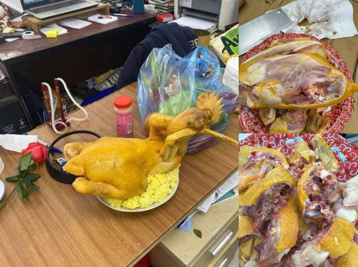 Do có con nhỏ nên em không đi mua gà về tự luộc được nên năm nào em cũng ra chợ mua về thắp hương, vẫn biết mua gà như này họ sẽ luộc rối để cho để cho đỡ hao, thậm chí luộc 50-60% cũng được nhưng lần này sống đến 98%". Nữ chính nói thêm.