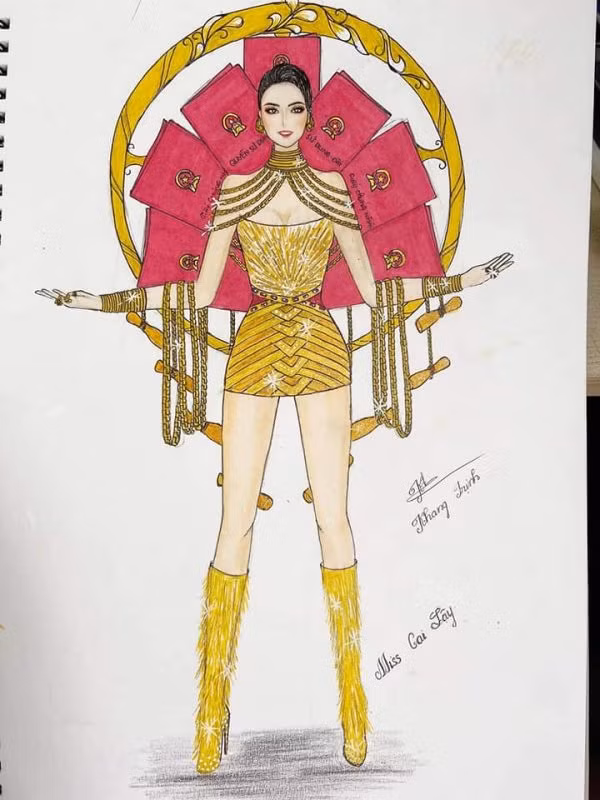 Trên diễn đàn mạng xã hội đã hé lộ những ý tưởng đầu tay của các NTK. Trong số đó, bộ quốc phục mang tên "Miss Cai Lậy" lấy cảm hứng từ 7 miếng đất trở thành chủ đề bàn tán xôn xao.