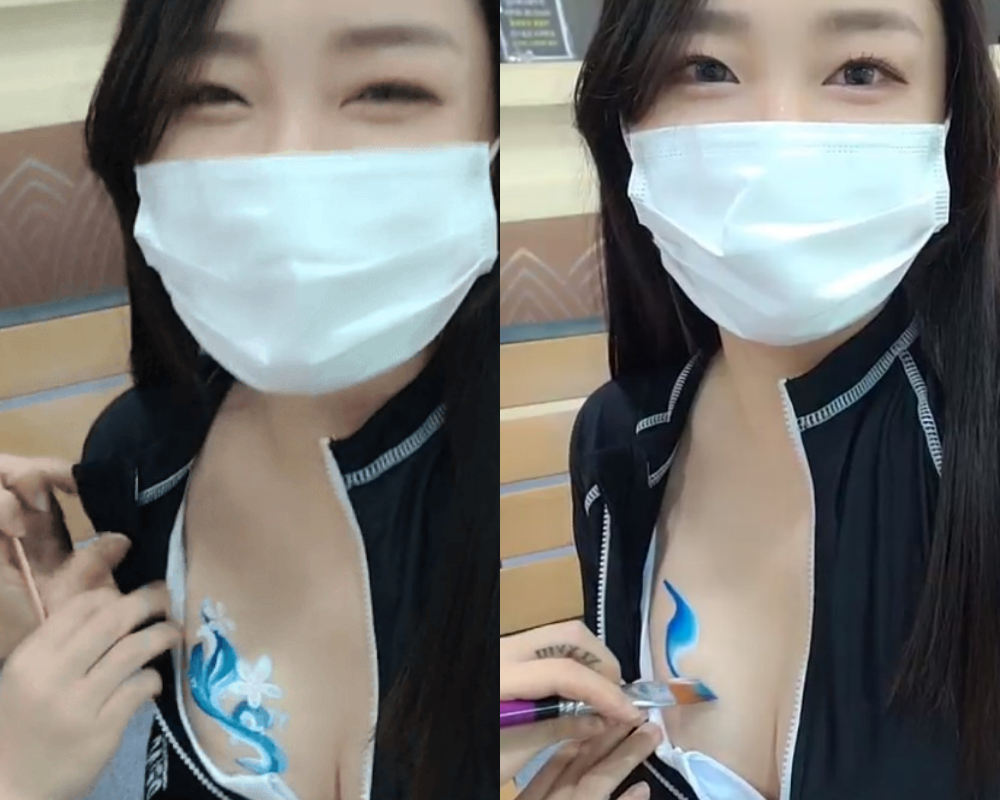 Tuy nhiên, tác phẩm nghệ thuật này không tồn tại lâu, bởi trong suốt buổi khám phá công viên nước, Celia liên tục bơi lội khiến lớp vẽ dần mờ đi.