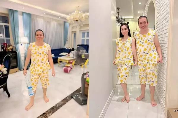 Nam doanh nhân cũng là người cực "mặn". Quốc Vũ mặc đồ ngủ... bà vú bán dung dịch vệ sinh phụ nữ.