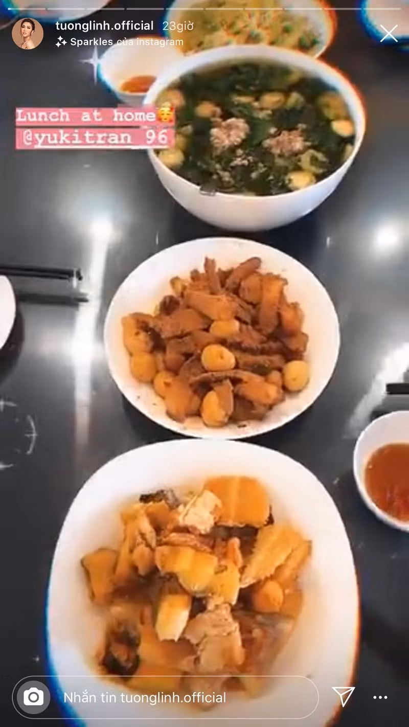 Tường Linh The Face chuẩn bị mâm cơm đơn giản nhưng rất ngon mắt với món thịt kho trứng.