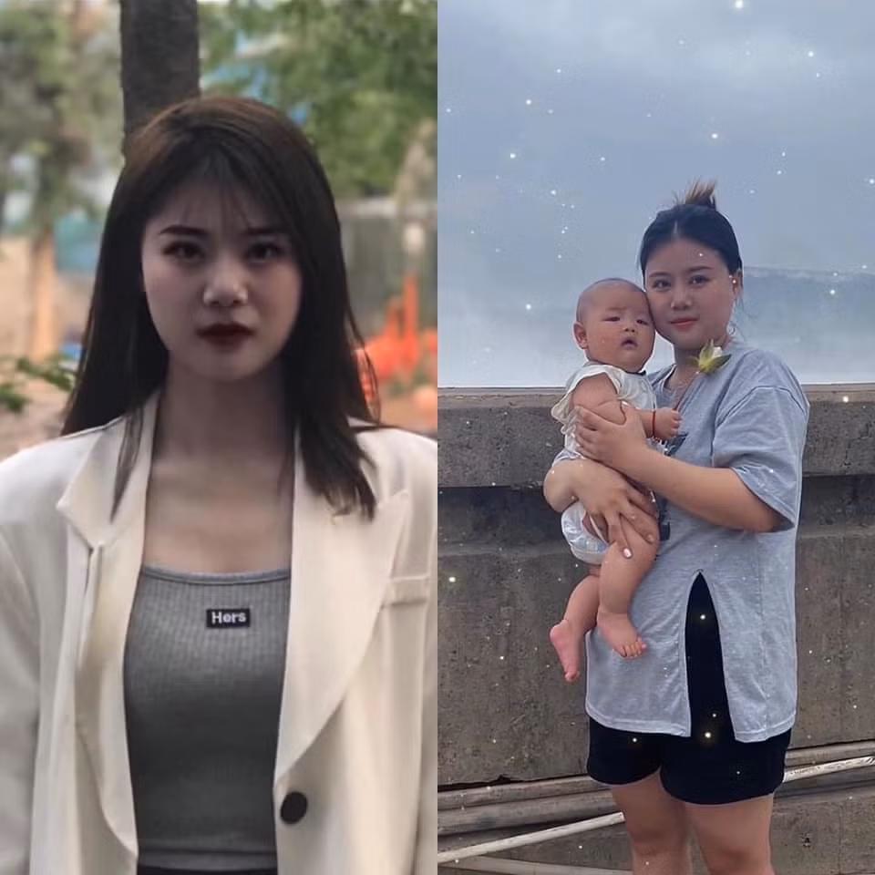 Không bảo chắc chẳng ai biết đây là một người, trông chẳng có tí gì liên quan đến nhau. Lúc còn thiếu nữ điệu đà, chải chuốt bao nhiêu thì đến khi sinh con lại xuề xòa, lôi thôi bấy nhiêu.