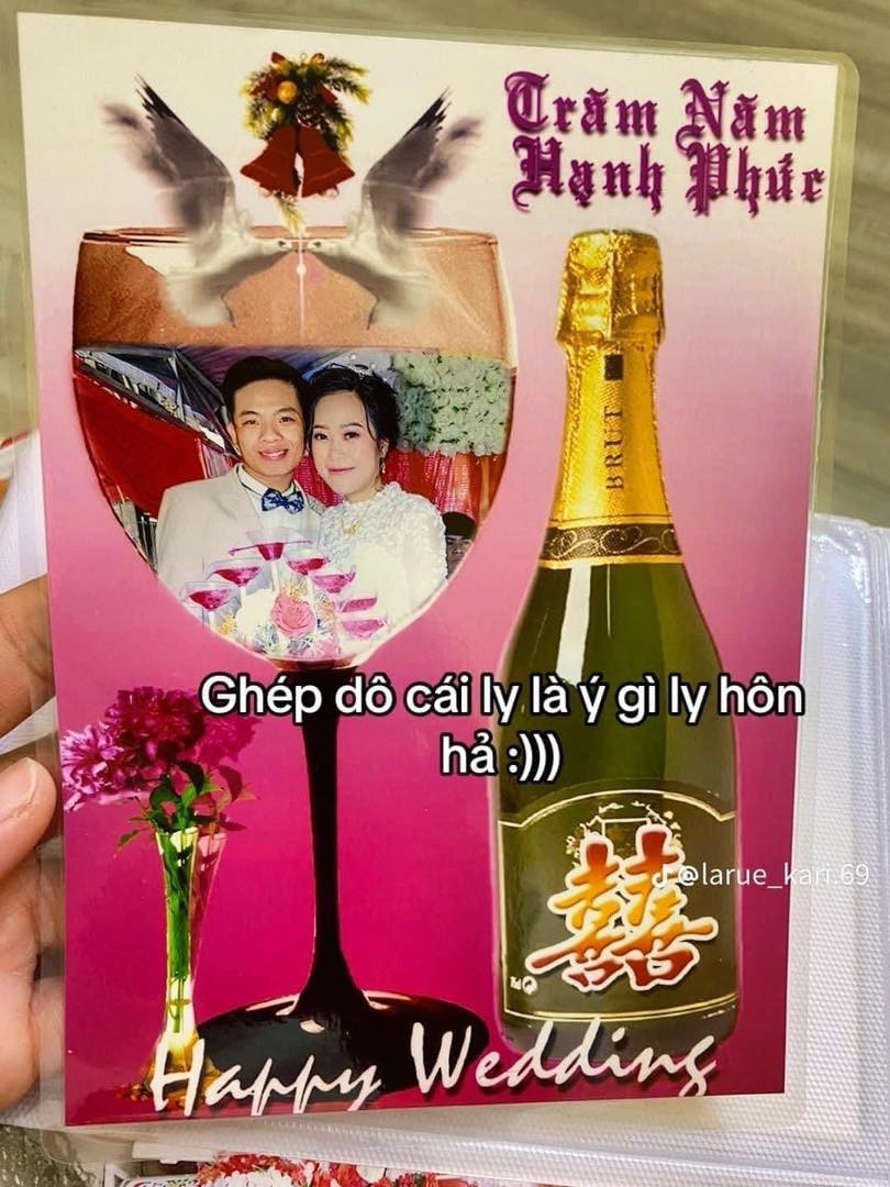 Đám cưới không thể thiếu rượu mừng, dâu rể lọt hẳn vào ly rượu sâm panh thế này.