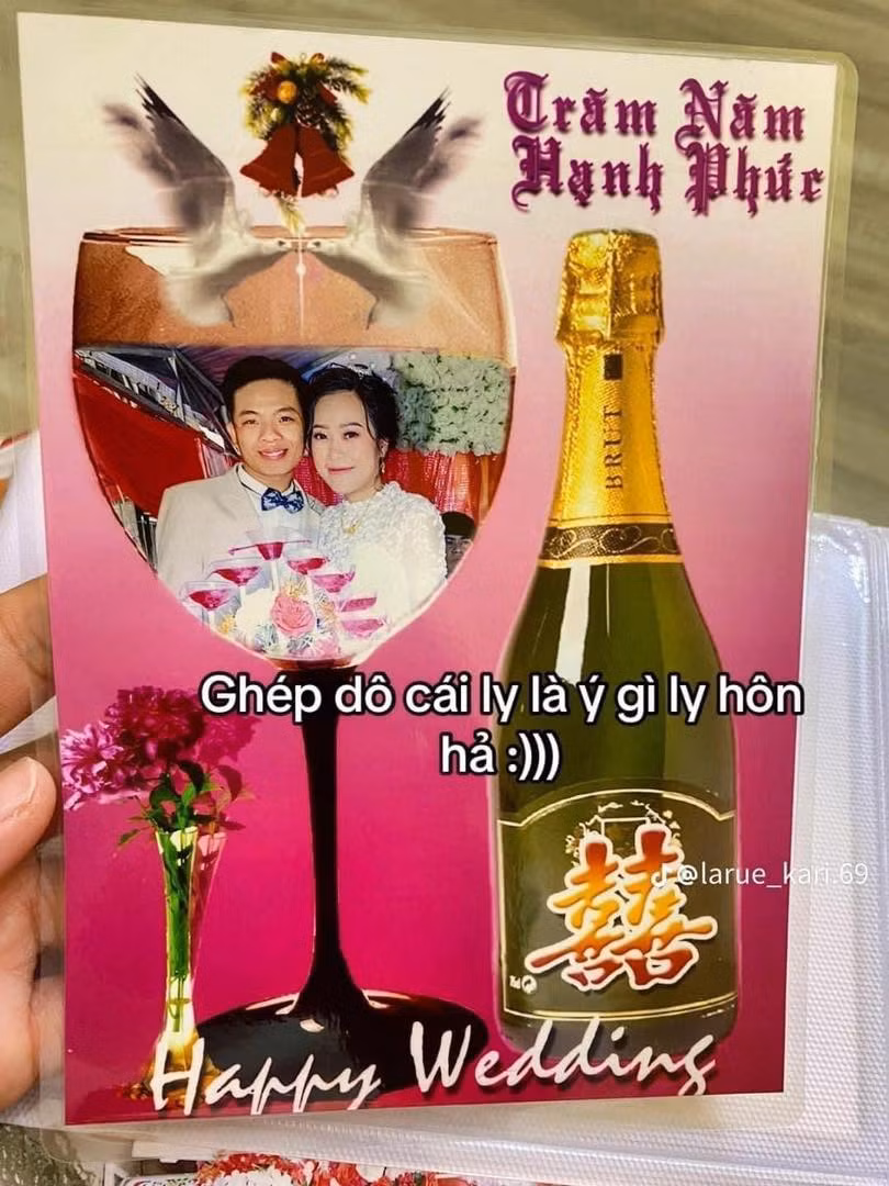 Đám cưới không thể thiếu rượu mừng, dâu rể lọt hẳn vào ly rượu sâm panh thế này.