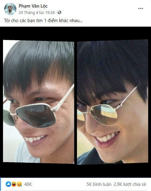 Mới đây, trên trang cá nhân của mình, chàng Lộc Fuho - Youtuber nổi tiếng cũng tham gia góp vui, khi đăng tải góc nghiêng cùng nụ cười thần thánh của mình so với Lee Min Ho.