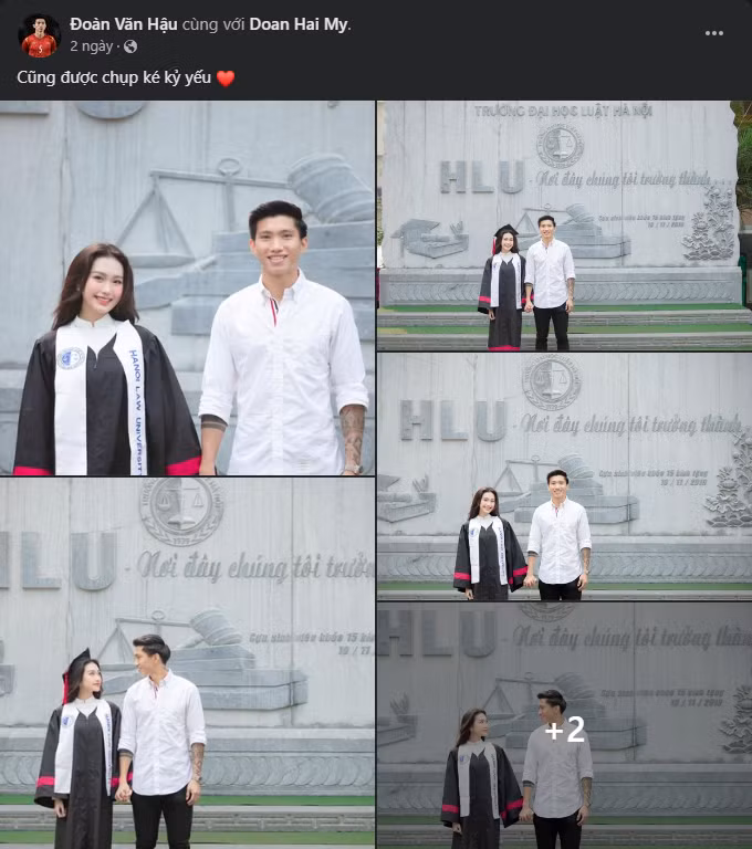 Những hình ảnh Đoàn Văn Hậu và Doãn Hải My tay trong tay hạnh phúc check-in ở trường ĐH Luật Hà Nội nhận được nhiều chú ý của dân mạng.