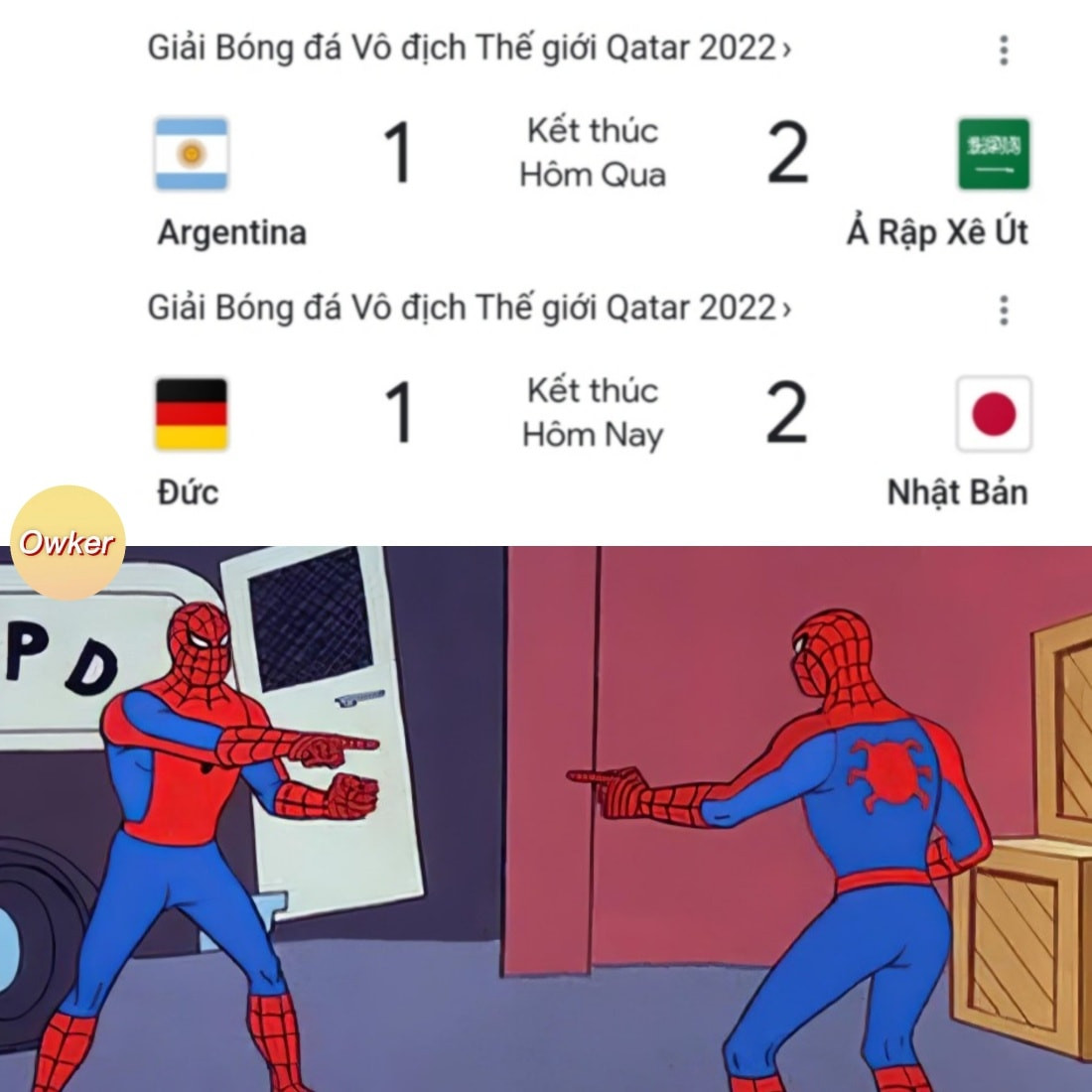 Dân mạng chế ảnh khi Argentina và Đức nhận ra điểm chung đó là cùng thua các đại diện đến từ châu Á với tỷ số 1-2.