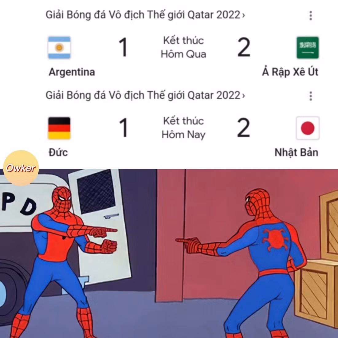 Dân mạng chế ảnh khi Argentina và Đức nhận ra điểm chung đó là cùng thua các đại diện đến từ châu Á với tỷ số 1-2.