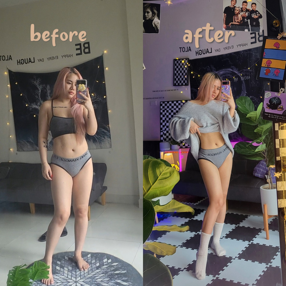 Tuy nhiên có một thời gian khoảng 3 tháng, Yến Lê nghỉ tập và ăn uống thả ga nên đã tăng vèo vèo hơn chục kg, lên tận 61kg. Bị sốc vì con số này, cô gái quyết tâm giảm cân.