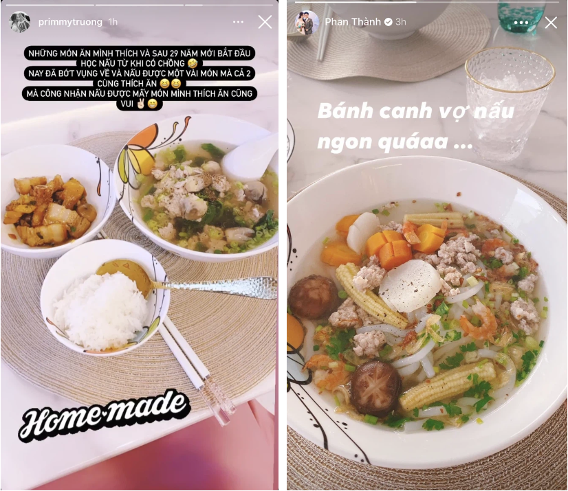 Trước đó, Primmy cũng nhiều lần khiến ông xã Phan Thành phải tự hào vì cơm vợ nấu quá ngon.