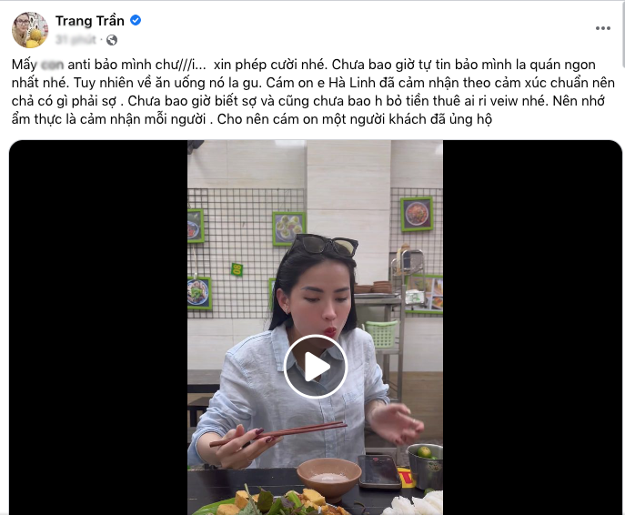 Ngay sau khi video review của Hà Linh được lên sóng, cựu người mẫu Trang Trần cũng đã lên tiếng. Trang Trần tỏ ra thoải mái, sẵn sàng ghi nhận những ý kiến, đóng góp của "chiến thần review".