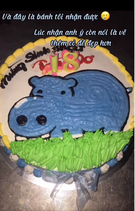 Trong video, Hoà cho biết mình đặt 1 chiếc bánh sinh nhật đẹp theo style đơn giản, mô phỏng sóng biển với 2 màu xanh dương và trắng. Ngoài ra anh chàng muốn có hình một chú hà mã bé nhỏ nên đã vận dụng khả năng photoshop để mô tả với chủ tiệm cho rõ ràng.