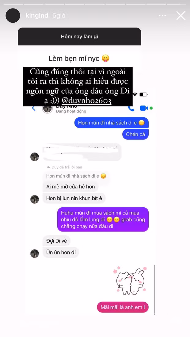 Cụ thể trong phần Q&amp;A trên Instagram, Linh Ngọc Đàm bị fan hỏi "Làm bạn với người yêu cũ". Cô nàng đã đăng đoạn chat của mình và bồ cũ kèm caption: "Cũng đúng thôi. Tại vì ngoài tôi ra thì không ai hiểu được ngôn ngữ của ông đâu ông Di (Duy) ạ".