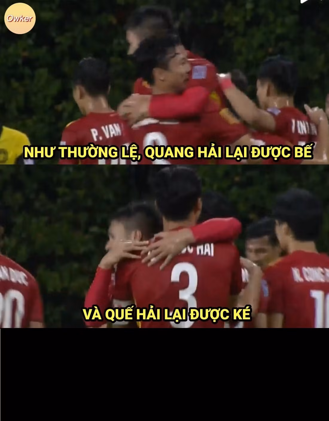 Như 1 kịch bản ăn mừng được các cầu thủ đội tuyển Việt Nam tập trước và "thánh ké" Quế Ngọc Hải lại xuất hiện.