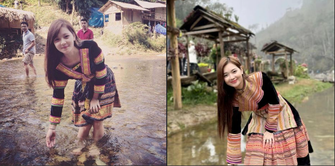 Trong chuyến quay trở lại nơi làm nên sự nổi tiếng của mình, Thu Hương đã diễn lại cảnh cũ. Cô hot girl 9X khoác lên mình bộ trang phục của người H'Mông và tạo dáng y hệt tấm ảnh 9 năm trước.