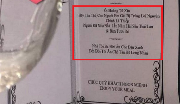 Mới đây, cư dân mạng xôn xao về tờ menu tiệc cưới có 1-0-2. Nói về hình thức thì không có gì đặc biệt, không trang trí xa hoa lộng lẫy, nhưng điểm ấn tượng nhất là tên các món ăn.