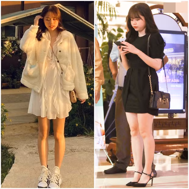 Không chỉ có gương mặt bị soi, Huỳnh Anh còn để lộ đôi chân kém thon thả hơn trong ảnh.