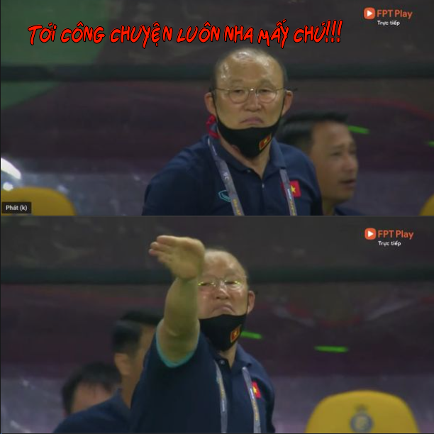 HLV Park Hang Seo lại trở thành meme của dân mạng với những biểu cảm lọt vào ống kính truyền hình.