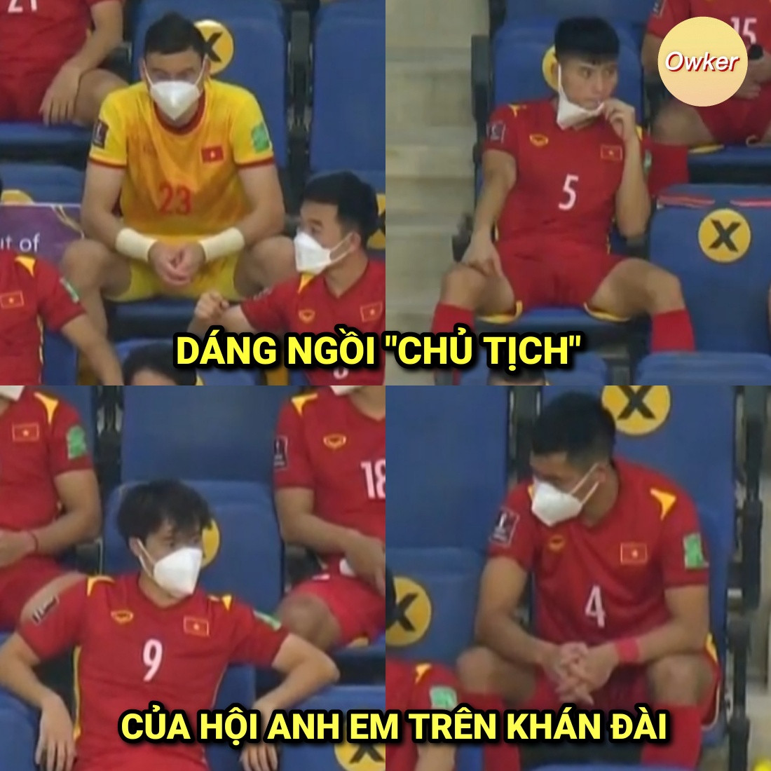 Chưa được vào sân thi đấu, các cầu thủ đội tuyển Việt Nam rất biết cách khiến truyền hình Ả Rập Xê-út phải chú ý với dáng ngồi chuẩn "chủ tịch".