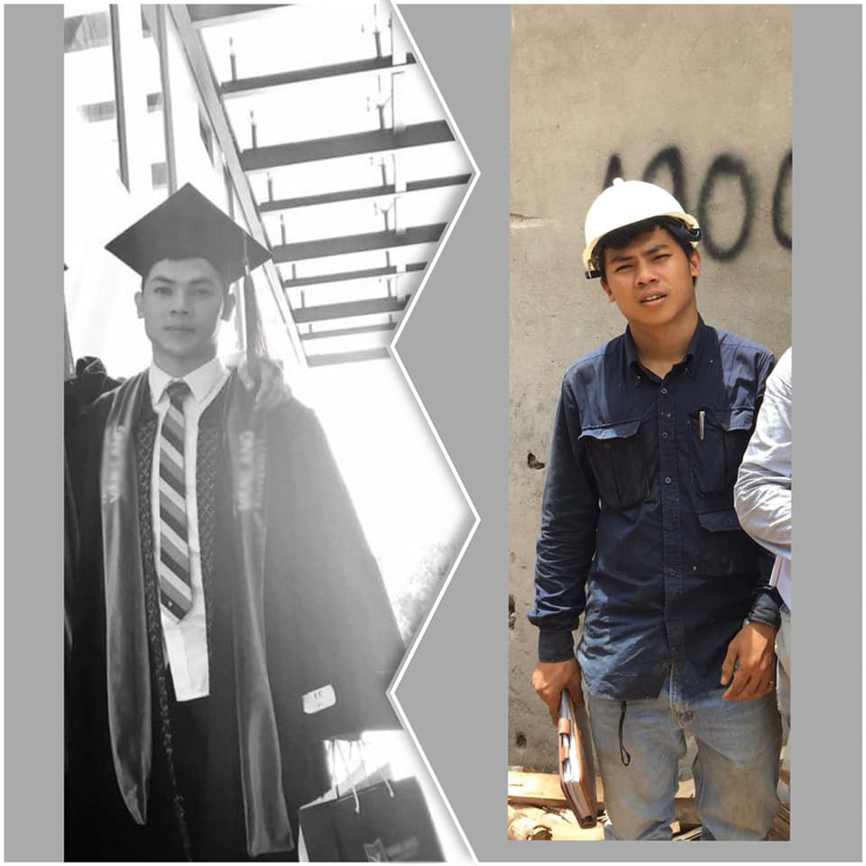 Cuộc sống mà, khi trong trường áo cử nhân, cavat còn ra đời, đi công trình thì áo bảo hộ, quần jean.