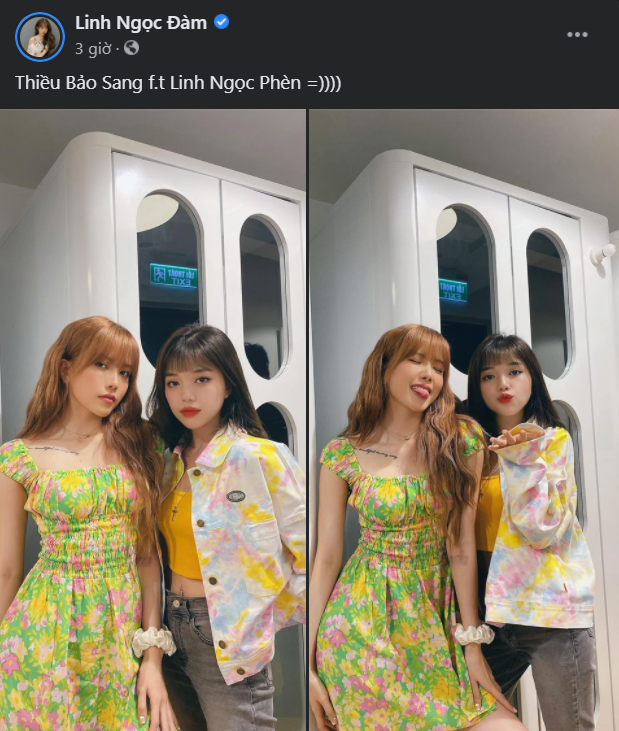 Không chỉ đứng chung khung hình, Linh Ngọc Đàm còn ca ngợi nhan sắc của đàn chị với cách đổi tên khiến dân tình phải cười ngặt nghẽo. Cụ thể, nữ streamer gốc Hà Nội đặt tên cho bạn gái tin đồn Sơn Tùng M-TP là "Thiều Bảo Sang" còn mình là "Linh Ngọc Phèn".