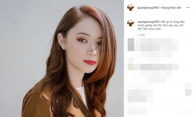 Quang Trung từng nhiều lần giả gái nên không khiến dân mạng bất ngờ nhiều. Tuy nhiên, bức ảnh này thực sự giống ca sĩ Mỹ Tâm.