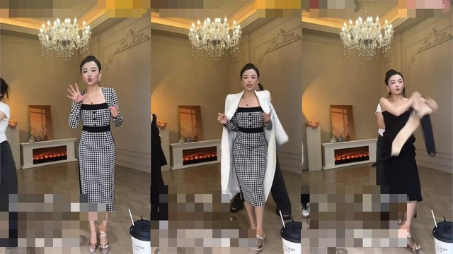 Do hạn chế về thời gian, cô nàng streamer thậm chí còn thay đồ ngay trước ống kính camera vừa giới thiệu trang phục vừa di chuyển.