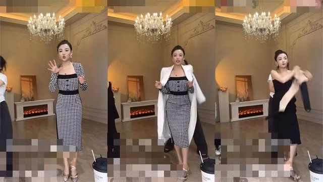 Do hạn chế về thời gian, cô nàng streamer thậm chí còn thay đồ ngay trước ống kính camera vừa giới thiệu trang phục vừa di chuyển.