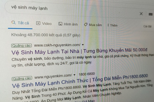 Nhieu web gia mao Nguyen Kim, Dien May Xanh de ve sinh may lanh