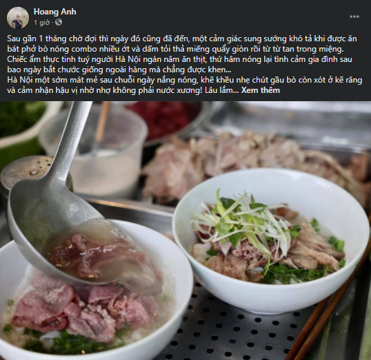 Không chỉ khoe hình bát phở ngon lành mà nhiều netizen còn cất công viết 1 đoạn status dài thật dài để nói lên nỗi lòng của mình sau khi được thưởng thức bát phở ngoài hàng.