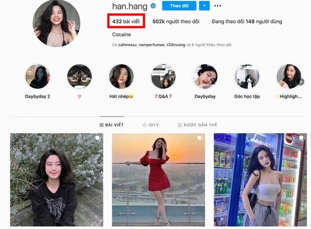 Trong diễn biến mới nhất, các "thám tử" mạng phát hiện ra Hàn Hải Hằng đã có động thái trên Instagram. Hot girl Thanh Hóa âm thầm xoá/ ẩn khá nhiều post trong suốt thời gian vừa qua.