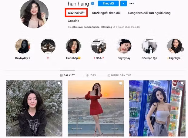 Trong diễn biến mới nhất, các "thám tử" mạng phát hiện ra Hàn Hải Hằng đã có động thái trên Instagram. Hot girl Thanh Hóa âm thầm xoá/ ẩn khá nhiều post trong suốt thời gian vừa qua.