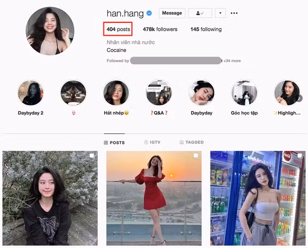 Cụ thể, hồi tháng 10/2020 (khoảng nửa năm trước) số post trên trang cá nhân của Hàn Hằng là 432. Tuy nhiên hiện tại, con số này chỉ còn 404 ở thời điểm hiện tại.