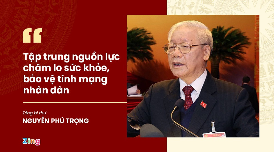 Tập trung nguồn lực chăm lo sức khoẻ, bảo vệ tính mạng cho nhân dân, ưu tiên cho công tác khám, chữa bệnh, nhất là bệnh nhân nặng, hạn chế thấp nhất lây nhiễm chéo, giảm thiểu số ca tử vong... là những mục tiêu Tổng bí thư nhấn mạnh. Bên cạnh đó, ông yêu cầu sử dụng hiệu quả nguồn lực cho an sinh xã hội, bảo đảm cung ứng kịp thời nhu yếu phẩm, lương thực thiết yếu và hỗ trợ cần thiết cho người dân khi thực hiện cách ly, giãn cách, bảo đảm thực hiện nghiêm giãn cách xã hội.