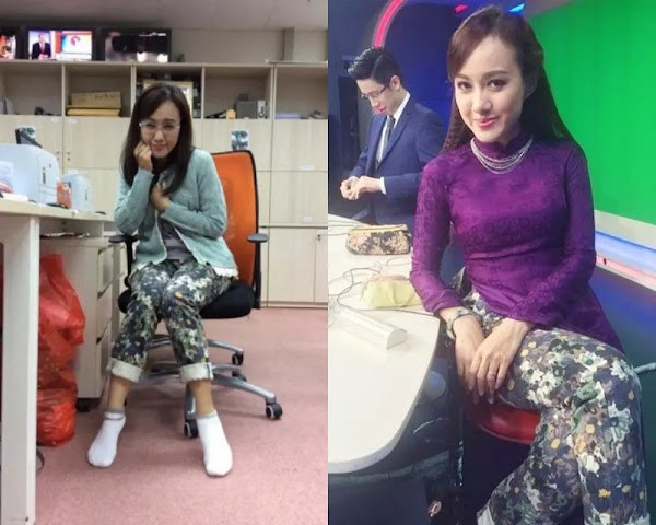 BTV Hoài Anh - cô gái có giọng miền Nam ít ỏi được lên sóng khung thời sự 19h tối của Đài truyền hình đã có màn mặc áo dài kết hợp với quần jean hoạ tiết hoa vì thời tiết Hà Nội quá lạnh.