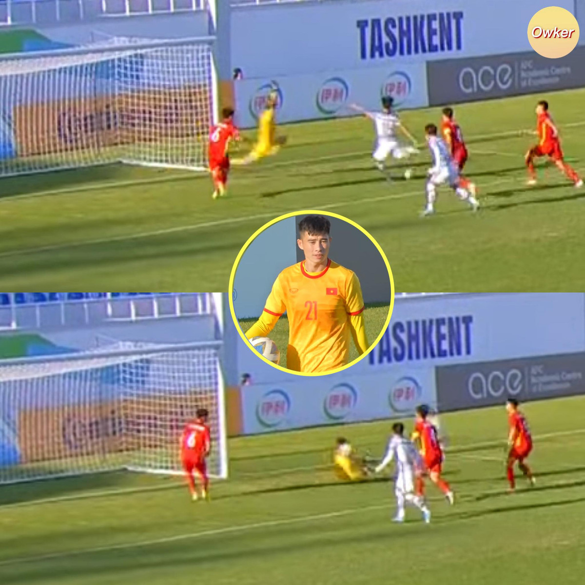 Những phút đầu trận đấu Văn Chuẩn là nhân vật được nhắc tới khi chàng thủ môn liên tục cứu thua cho U23 Việt Nam trước những cú dứt điểm của U23 Hàn Quốc.