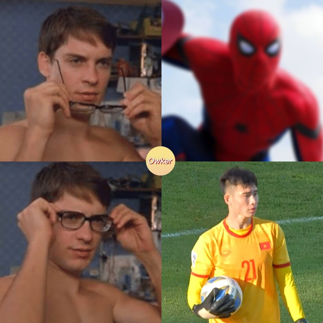 Bức ảnh chế Văn Chuẩn hóa người nhện liên tục cứu thua được netizen đăng tải để khen ngợi chàng thủ môn trẻ.