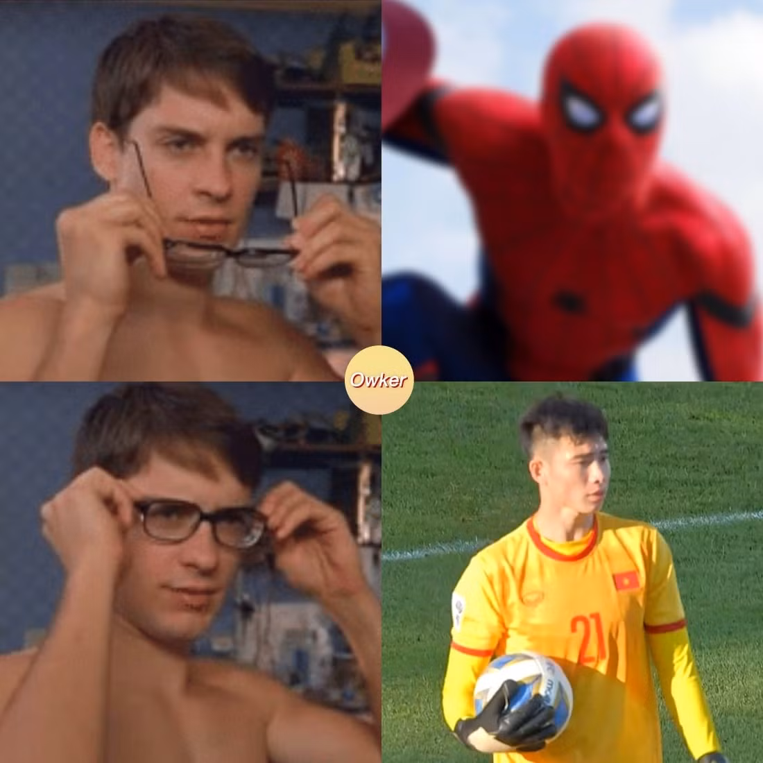 Bức ảnh chế Văn Chuẩn hóa người nhện liên tục cứu thua được netizen đăng tải để khen ngợi chàng thủ môn trẻ.