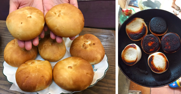 Một trong những thảm họa thường gặp nhất của hội gái đoảng chính là tuyển tập các món ăn "bóng đêm" và lần này là bánh bao chiên.