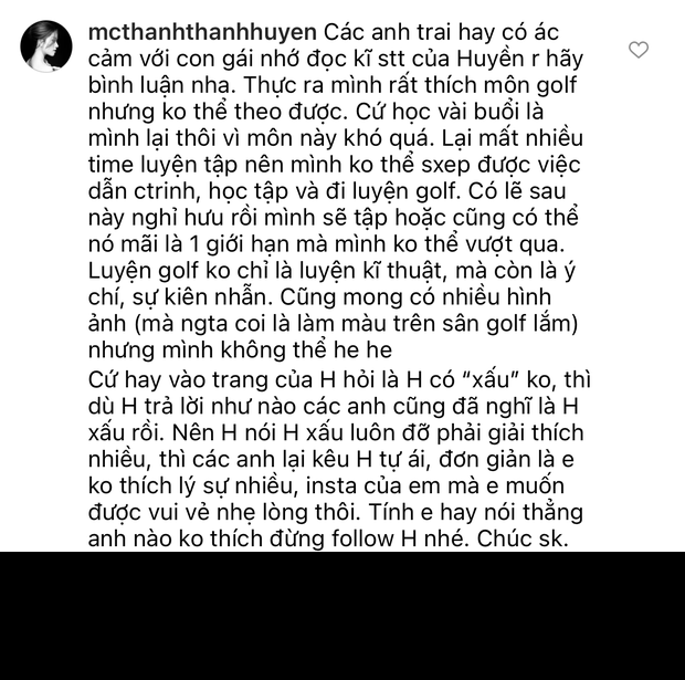 Đáp ứng nguyện vọng của nam netizen soi mói, MC Thanh Thanh Huyền không những không xóa comment mà còn vào đáp trả từng bình luận của người này.