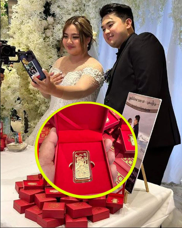Theo đó, cặp đôi đã chuẩn bị hẳn 100 miếng vàng cho khách tham dự đám cưới của mình, đông thời, cả hai cũng gửi 20 miếng vàng khác để tặng cho người thân, bạn bè ở xa không đến tham dự được. Mỗi miếng vàng có giá trị khoảng 15.000 peso Philippines (gần 6,5 triệu đồng).