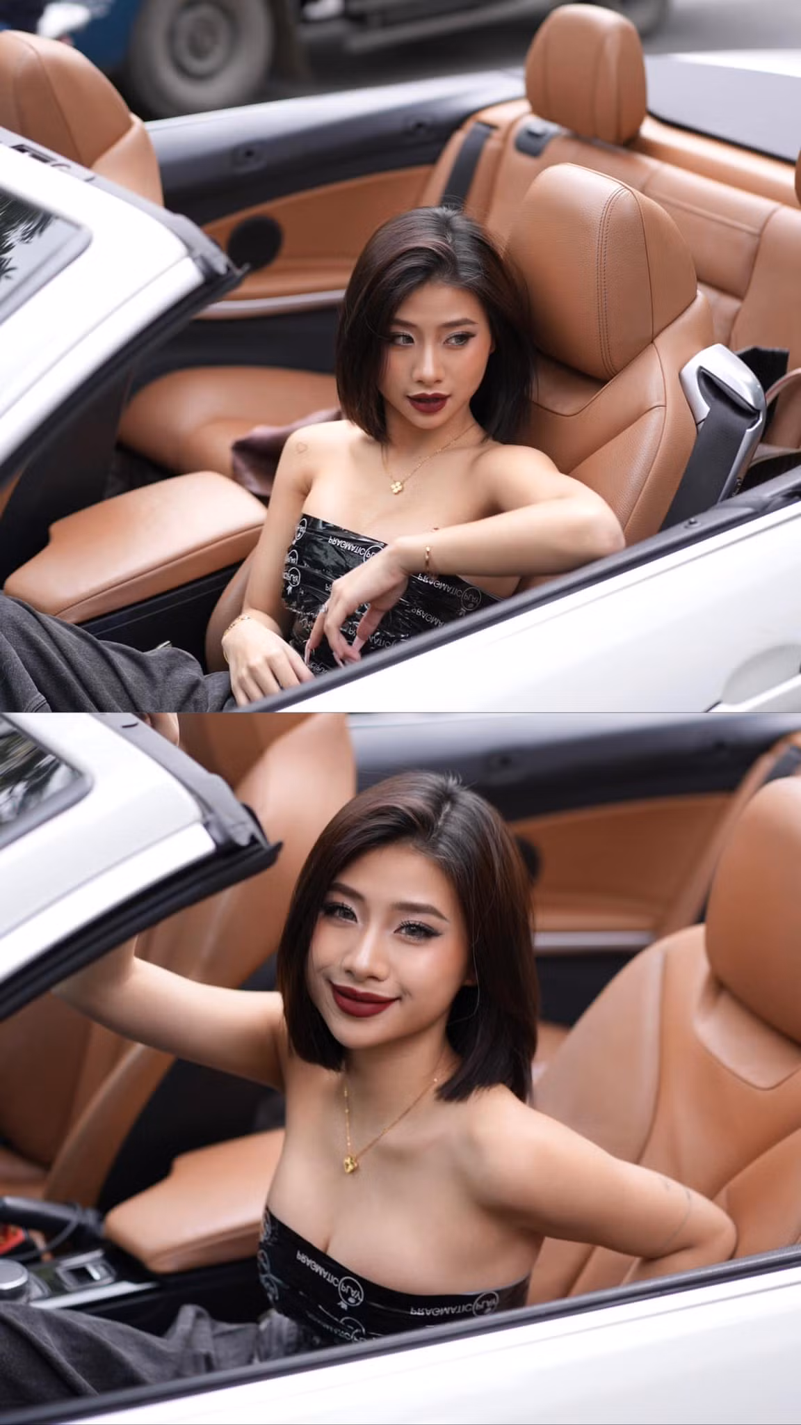 Một số người đùa vui nhắn nhủ cô nàng "đội mũ bảo hiểm vào" dù thực tế, Louis Phạm đang ngồi ô tô.