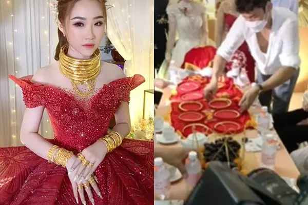 Một cô dâu tên Huỳnh Mai đeo vàng kín người trong ngày lấy chồng.