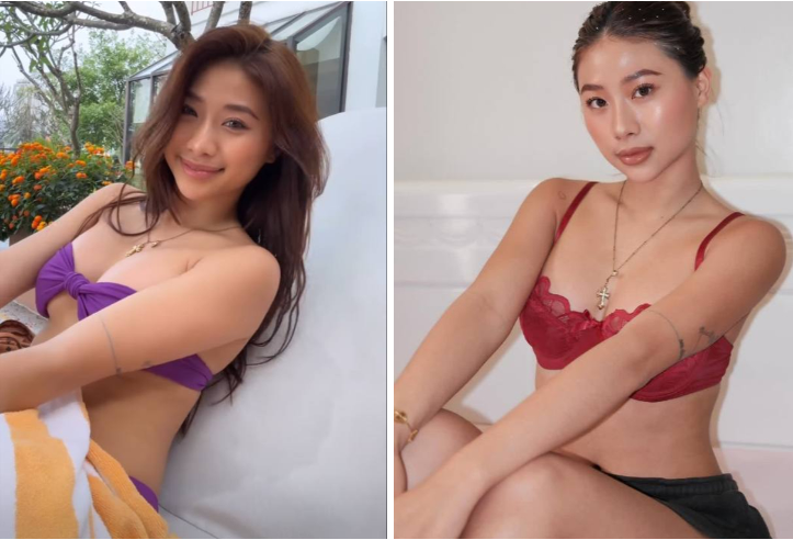 Bộ bikini tím giúp tôn lên vóc dáng săn chắc, quyến rũ, đặc biệt là vòng 1 căng đầy của Louis Phạm.