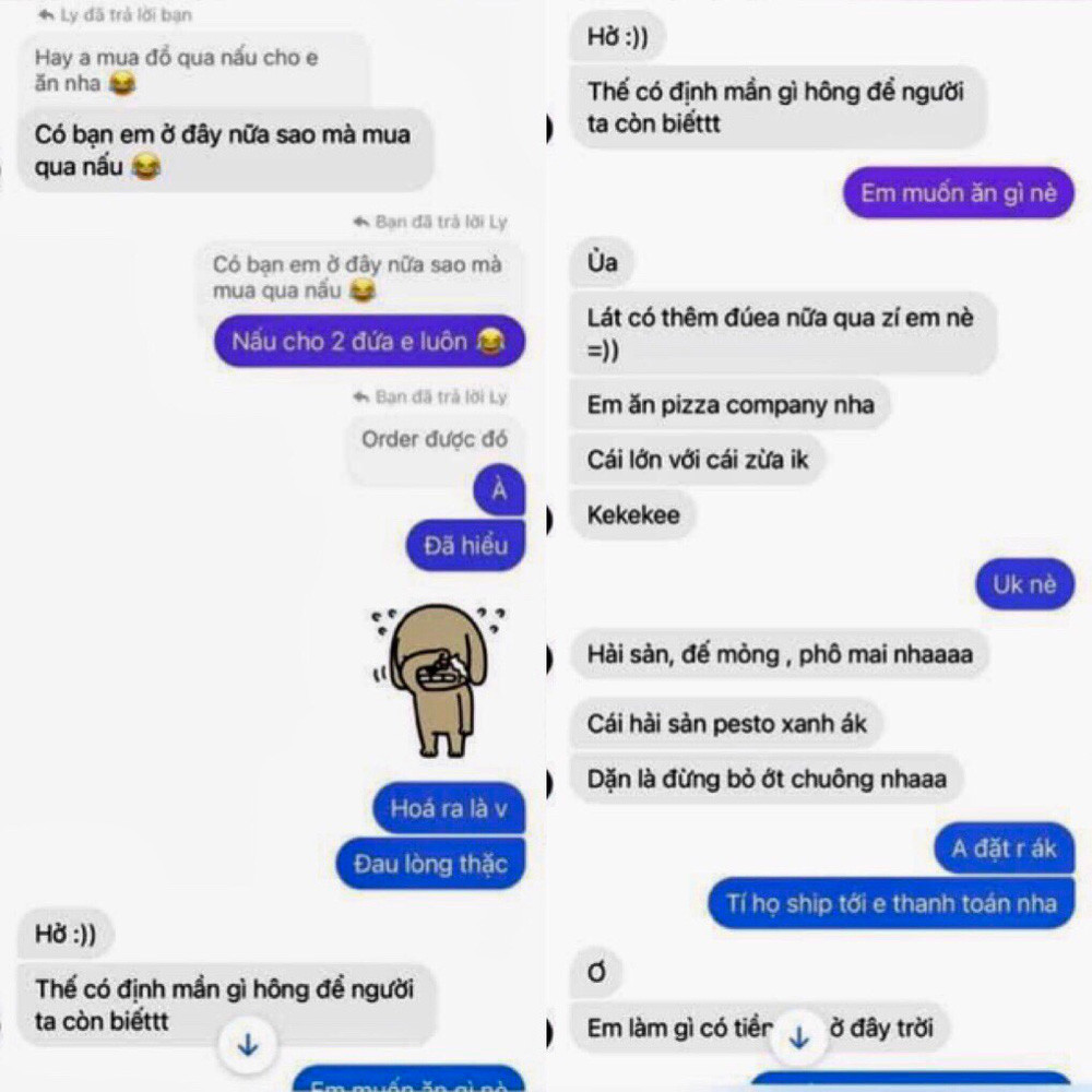 D.N kể: "Nói chuyện được vài câu thì bạn ấy nói đang đói bụng, mình ngỏ ý chở đi ăn, mà bạn không chịu, mình nói hay là để mua đồ sang nhà bạn nấu vì mình ở cách tòa nhà của bạn ý chỉ khoảng 1-2km thôi. Bạn ấy bảo đang ở với bạn, không tiện để mình sang dù mình nhiệt tình xung phong nấu cho cả hai nàng...