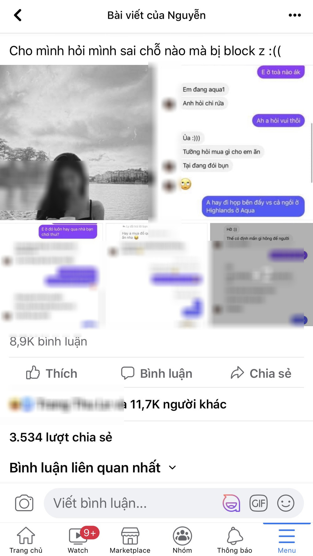 Nhưng bạn ấy bảo muốn nhờ mình đặt đồ ăn giúp, bạn gọi 2 cái pizza cỡ vừa và cỡ to. Mình nhận lời đặt giúp ngay, sau đó có nhắc nhở cô ấy thanh toán khi nhận hàng thì bạn bảo không có tiền mặt, nhờ mình đặt giúp vì thẻ bị lỗi, xong block mình. Cho mình hỏi mình sai chỗ nào mà bị block vậy?" - Chàng trai tên D.N kể thêm.